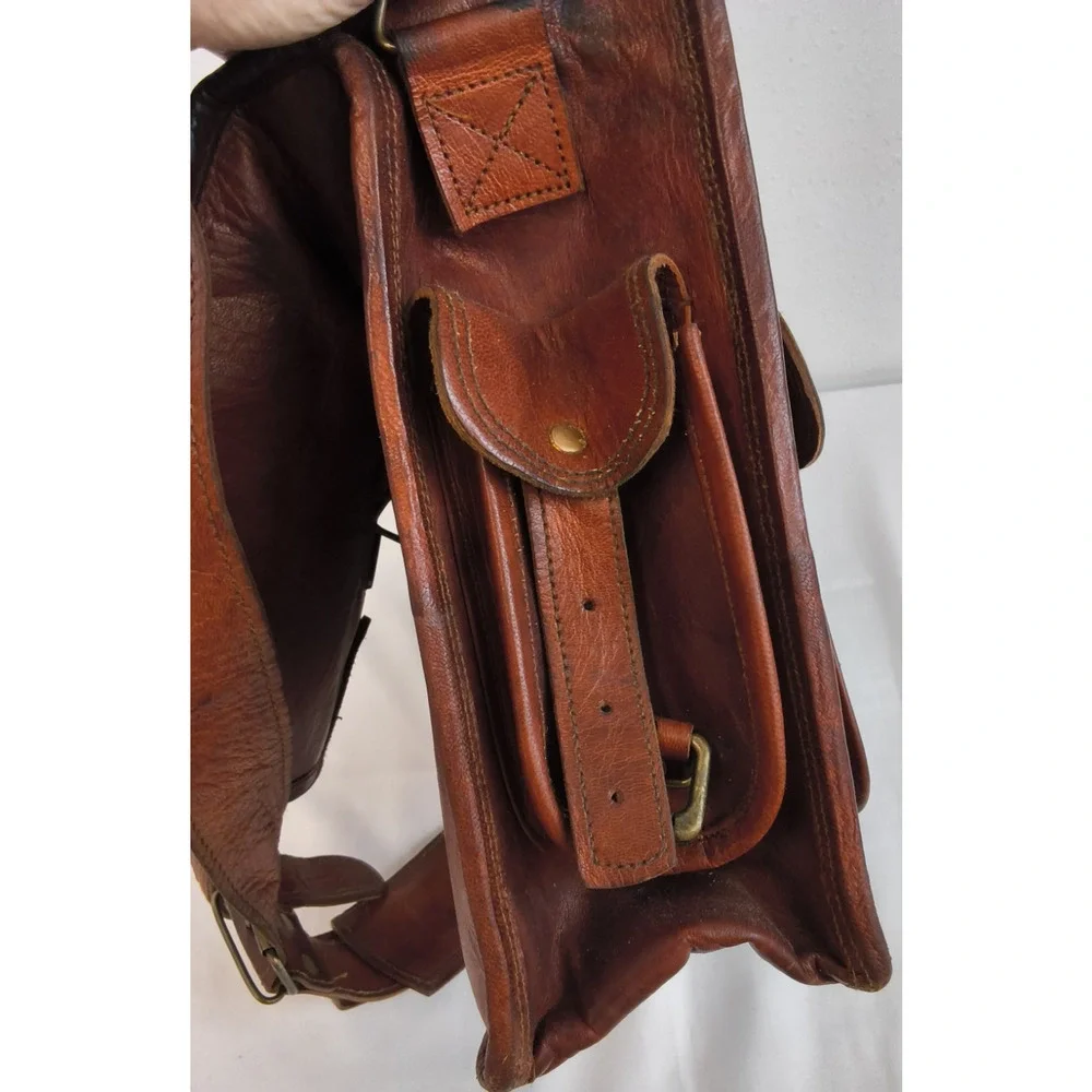 Cuero Handmade Leather Messenger Bag Unisex Brown Leather 11 Pockets #W5112